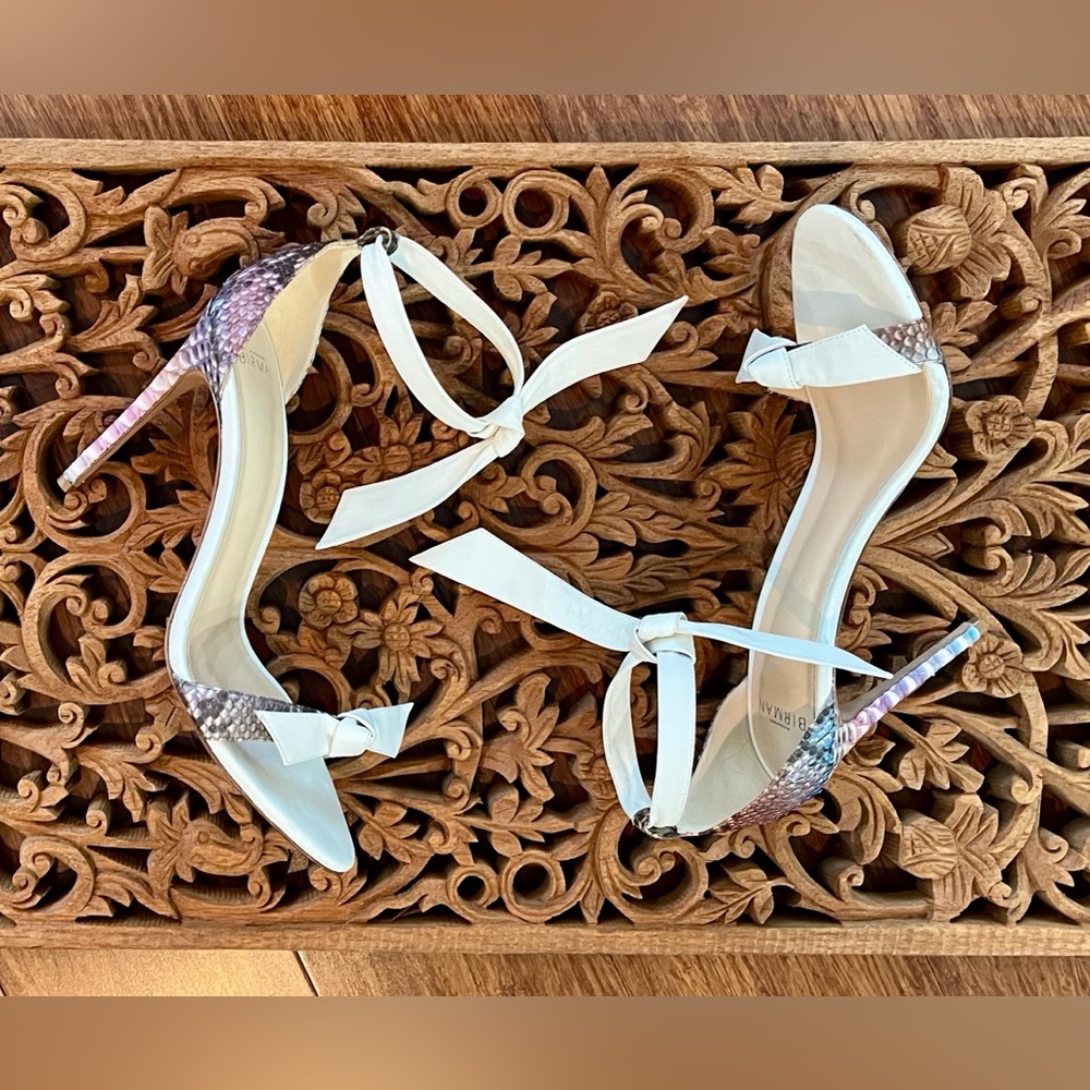 Alexandre Birman Heel The Clarita Pastel Snakeskin Trim Stiletto Sandal Bows 8.5 - Picture 7 of 10